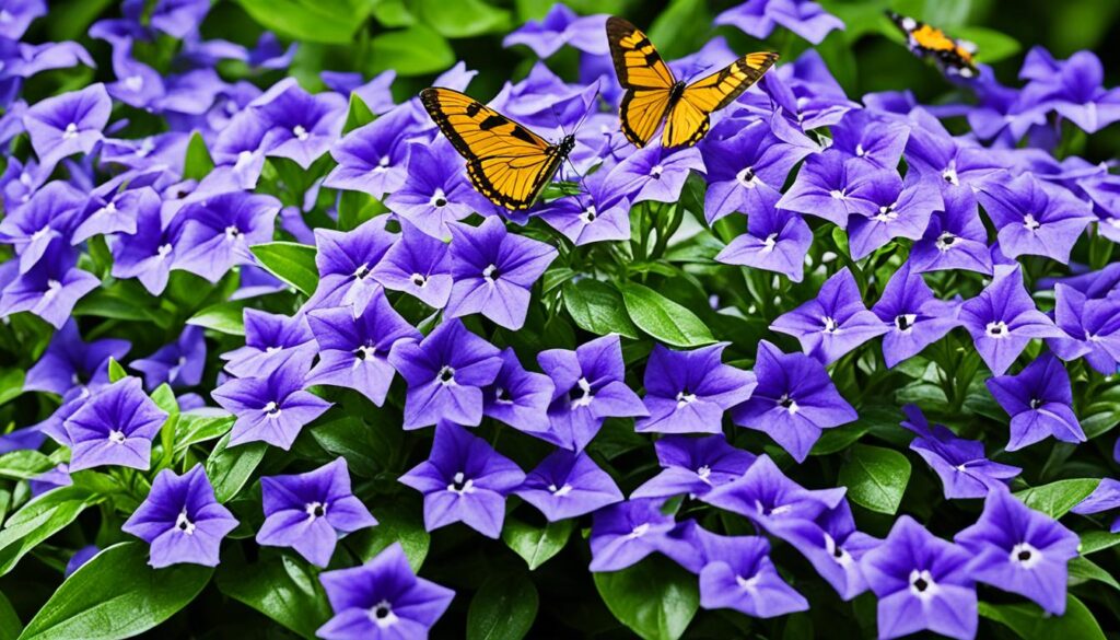 Vinca und Schmetterlinge